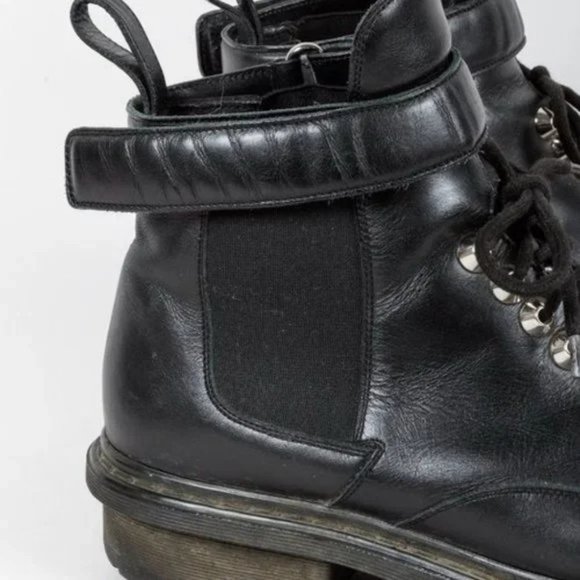 Balenciaga Black Leather Velcro-Ankle-Strap Biker Boots - Picture 8 of 10